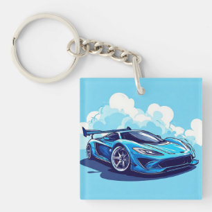 Blue Sports Car Under Clear Sky Key Ring