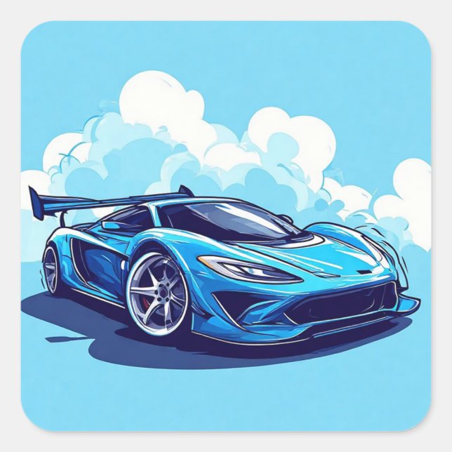 Blue Sports Car Under Clear Sky Square Sticker (Front)