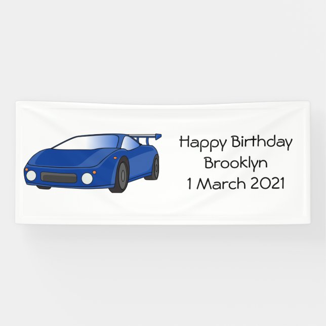 Blue sports car with airfoil illustration banner (Horizontal)