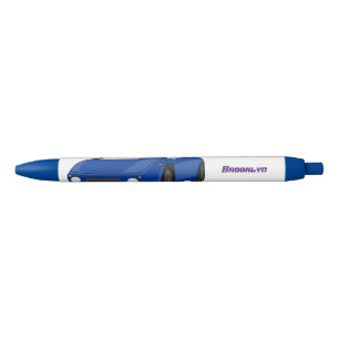 Blue sports car with airfoil illustration black ink pen