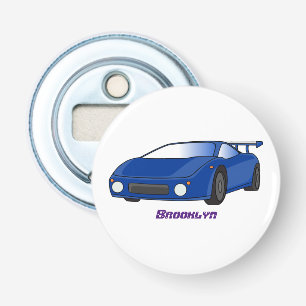 Blue sports car with airfoil illustration  bottle opener