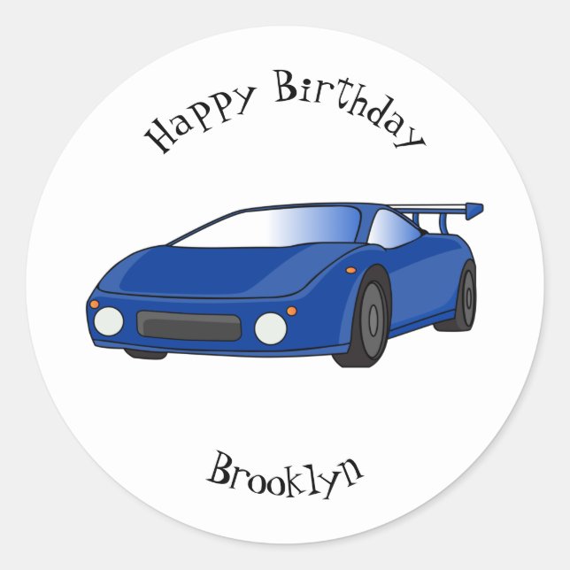 Blue sports car with airfoil illustration classic round sticker (Front)