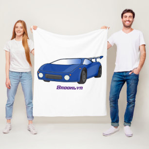 Blue sports car with airfoil illustration fleece blanket
