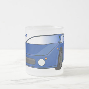 Blue sports car with airfoil illustration frosted glass coffee mug