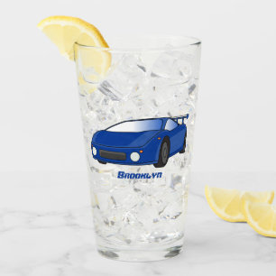 Blue sports car with airfoil illustration  glass