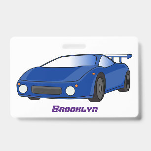 Blue sports car with airfoil illustration ID badge