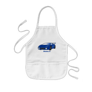 Blue sports car with airfoil illustration kids apron
