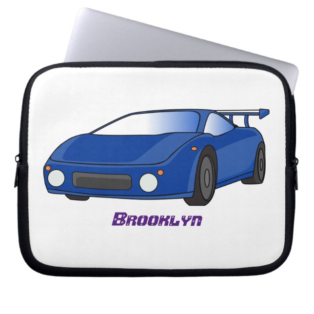 Blue sports car with airfoil illustration  laptop sleeve (Front)