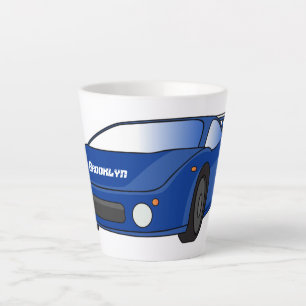 Blue sports car with airfoil illustration latte mug
