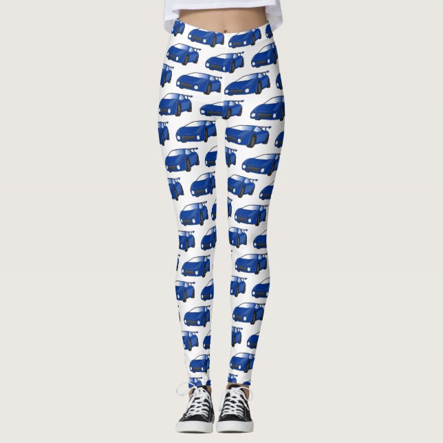 Blue sports car with airfoil illustration leggings (Front)