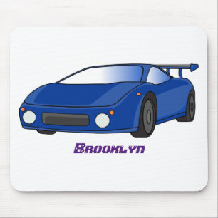 Blue sports car with airfoil illustration mouse mat