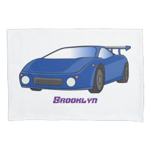 Blue sports car with airfoil illustration pillowcase