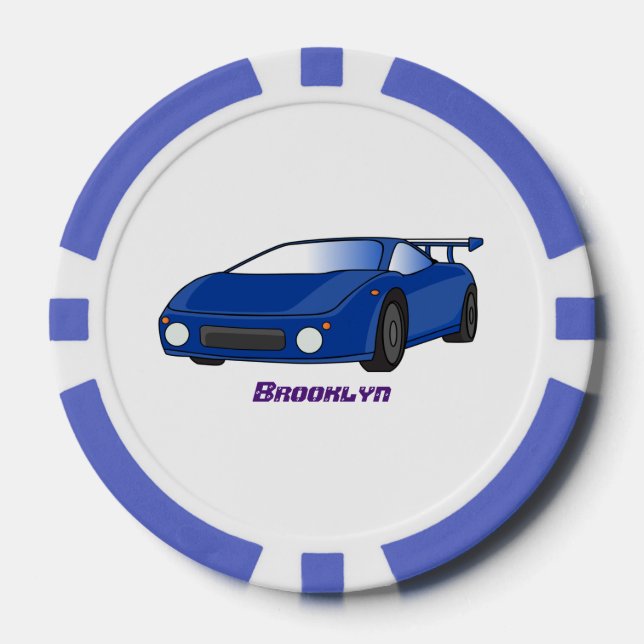 Blue sports car with airfoil illustration poker chips (Front)