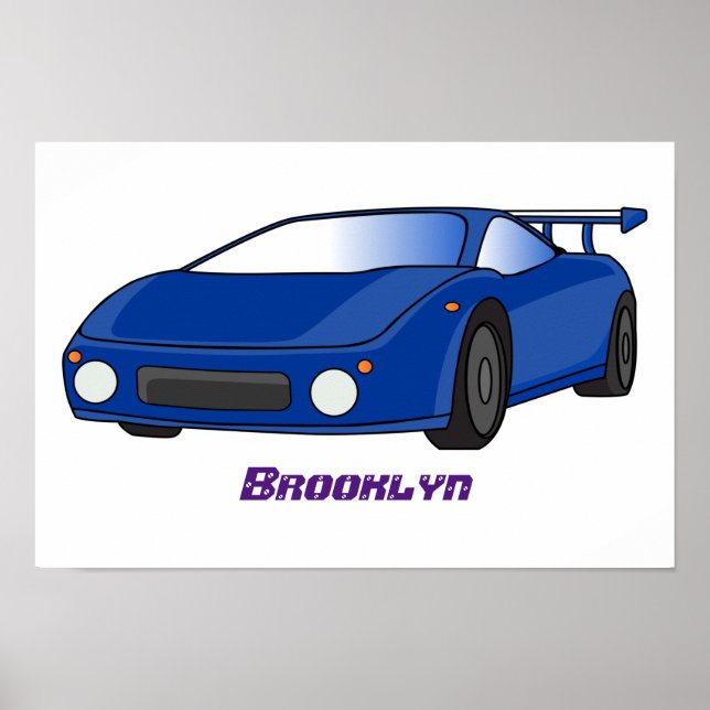 Blue sports car with airfoil illustration poster (Front)