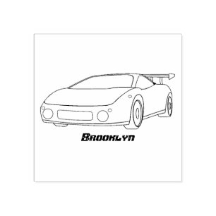 Blue sports car with airfoil illustration rubber stamp