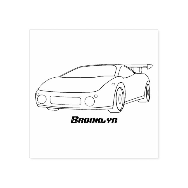 Blue sports car with airfoil illustration rubber stamp (Imprint)