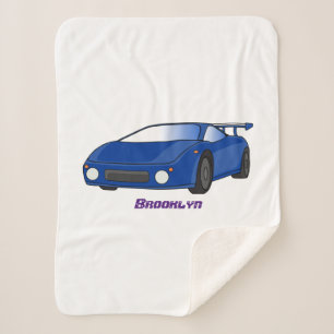 Blue sports car with airfoil illustration  sherpa blanket