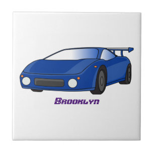 Blue sports car with airfoil illustration tile