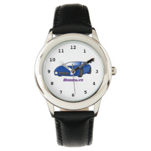 Blue sports car with airfoil illustration watch