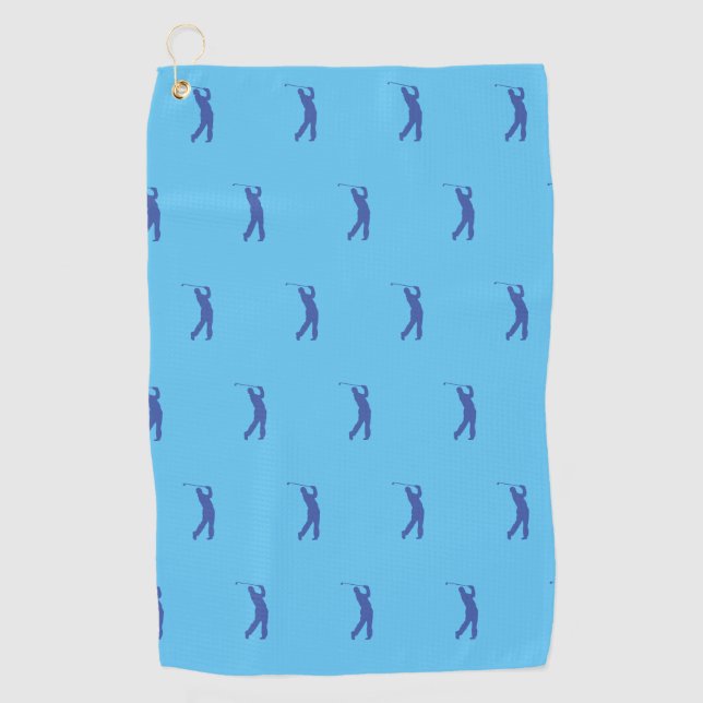 Blue Sports Golfer Silhouette Golf Towel (Front)