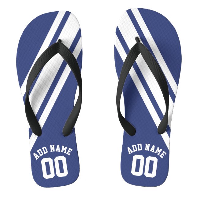 Blue Sports Jersey Custom Name Number Flip Flops (Footbed)