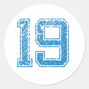 Blue Sports Jerzee Number 19 Classic Round Sticker