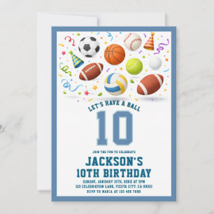 Blue Sports Let’s Have a Ball Birthday Invitation