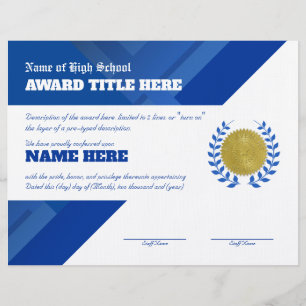 BLUE SPORTS Recognition Award Certificate Custom Letterhead
