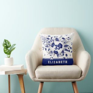 blue sports room decor girls soccer balls stars cushion