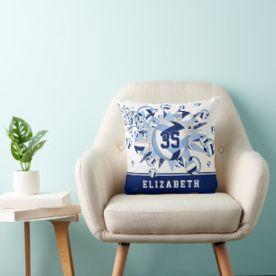 Blue sports room decor girls volleyballs stars cushion