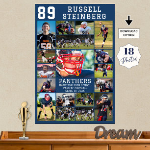 Blue Sports Senior Graduation 18 Photo Collage Poster