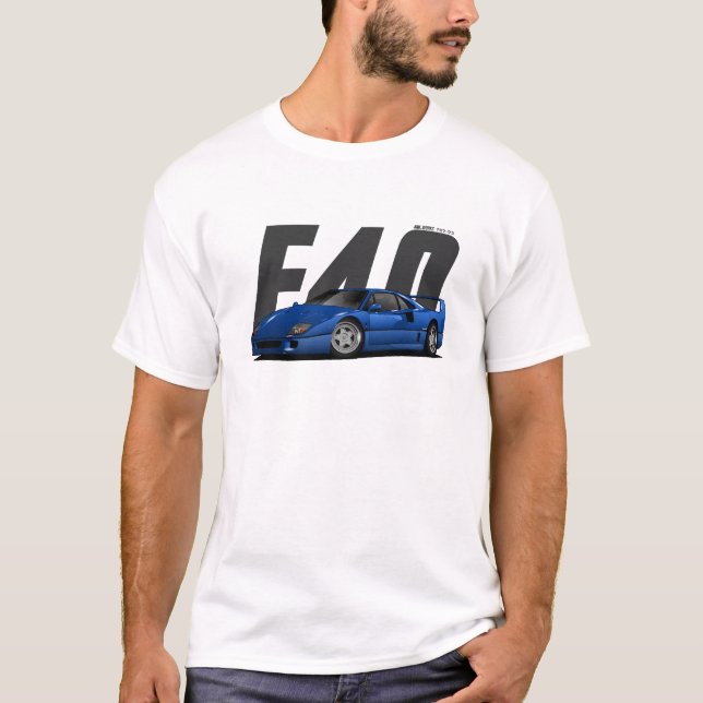 Blue Sports Super Car Retro F40 F-40 T-Shirt (Front)