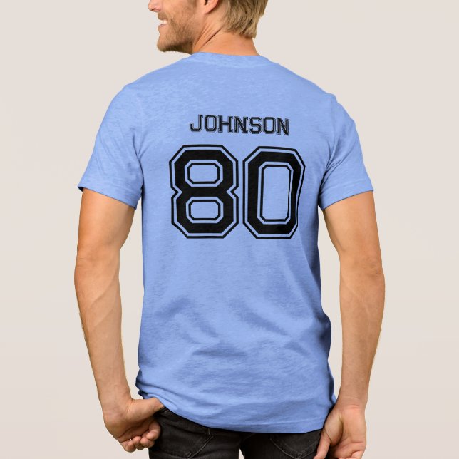 Blue Sports Team Custom Name, Number, Team Red Tri-Blend Shirt (Back)