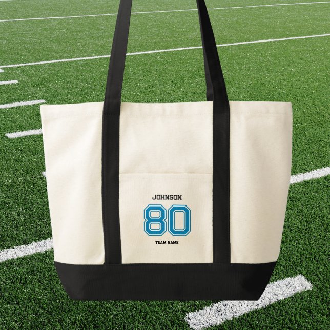 Blue Sports Team Custom Name Player Number Team  Tote Bag (Creator Uploaded)