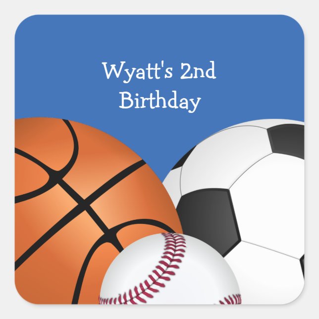 Blue Sports Theme Birthday Square Sticker (Front)