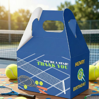 Blue Sporty Tennis Ball Kids Birthday Thank You Favour Box