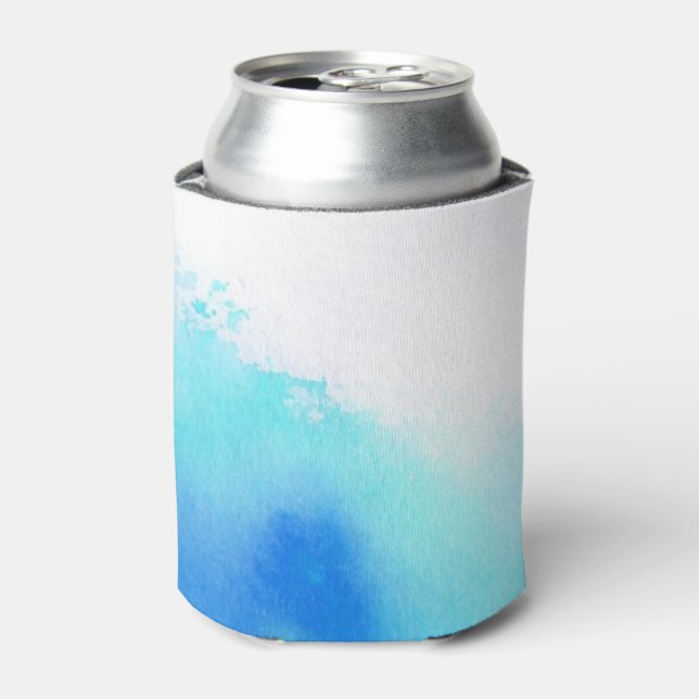Blue spot, watercolor abstract hand painted can cooler (Can Front)