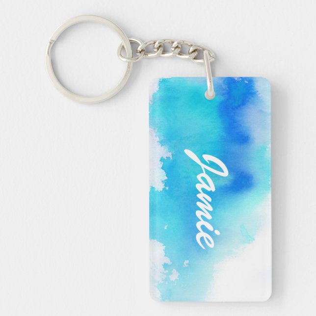 Blue spot, watercolor abstract hand painted key ring (Front)