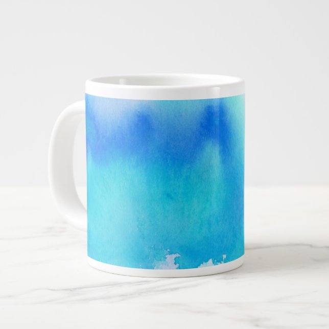 Blue spot, watercolor abstract hand painted large coffee mug (Front Left)