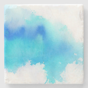 Blue spot, watercolor abstract hand painted stone coaster