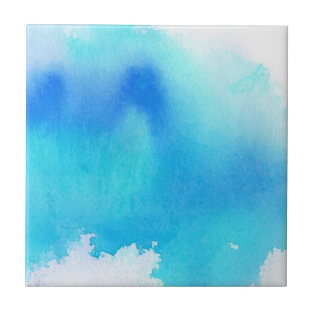 Blue spot, watercolor abstract hand painted tile (Front)