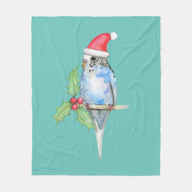  Blue spotted budgerigar christmas style Fleece Blanket (Front)