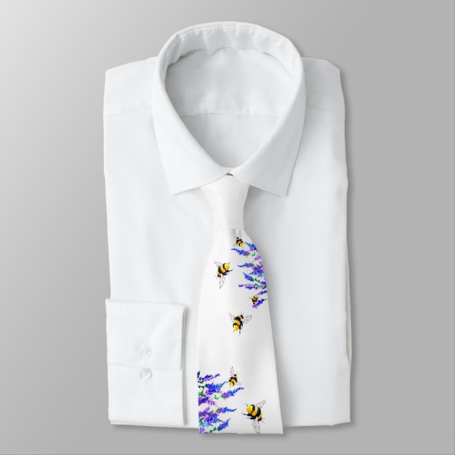 Blue Spring and Flying Bees Tie (Tied)