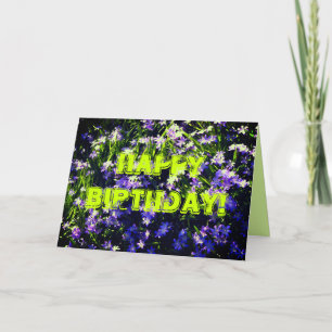 Blue Spring Flowers on Green Happy Birthday Card