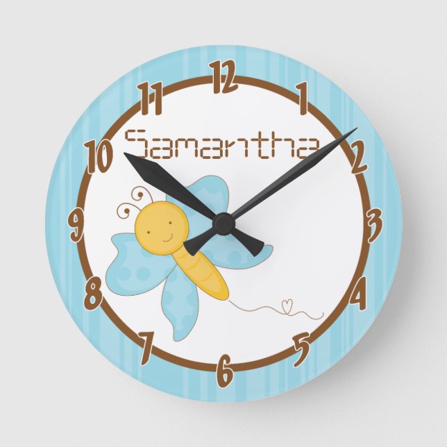 Blue Spring Time Butterfly Personalised Clock (Front)