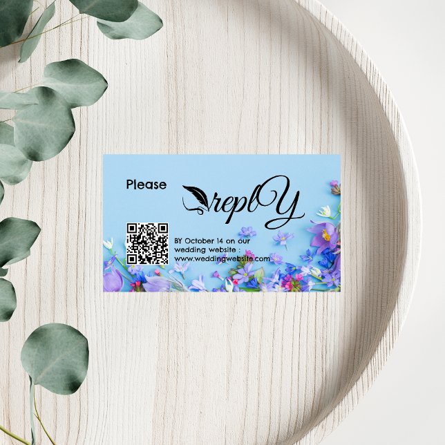 Blue Spring Wedding RSVP | QR Code Minimalist  Enclosure Card (Creator Uploaded)