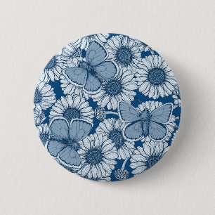 Blue spring, wild flowers, daisies 6 cm round badge