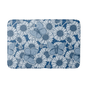 Blue spring, wild flowers, daisies bath mat