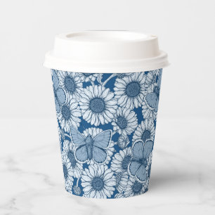 Blue spring, wild flowers, daisies paper cups