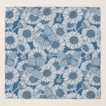 Blue spring, wild flowers, daisies scarf<br><div class="desc">Hand drawn daisy flowers and common blue butterflies,  vector seamless pattern</div>